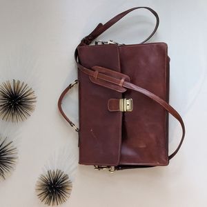 Italian Brown Calf Skin Leather Old Angler Laptop Bag, Briefcase, Crossb…